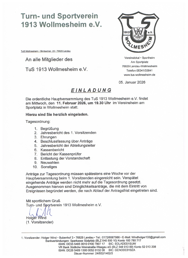 2026 TUS Wollmesheim Einladung Hauptversammlung